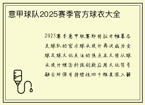 意甲球队2025赛季官方球衣大全