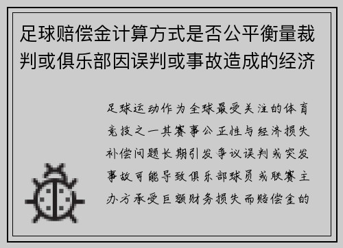 足球赔偿金计算方式是否公平衡量裁判或俱乐部因误判或事故造成的经济损失